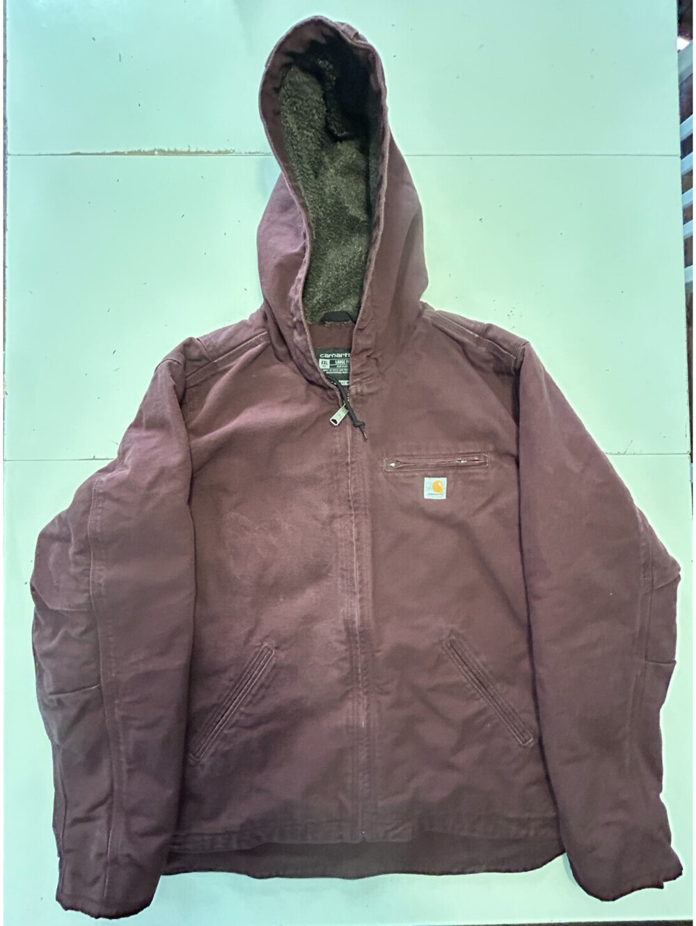 Carhartt Womens OJ4392-W Jacket Burgandy Sherpa Lined XXL Loose Fits Men's M-L